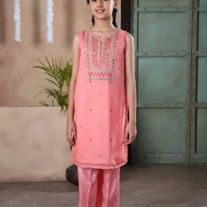 Embellished Kameez With Separate Sleeves & Trousers