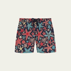 Boy's Jirise Starfish-Print Swim Shorts, Size 2-12