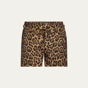 Men's Slim Fit Leopard-Print Swim Shorts
